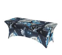 LMNGH Blue Butterfly and Moon Decorative Tablecloth Protector for Wedding, Banquet & Parties6FT Spandex Rectangle Tablecloths, Stretch Washable Table Cloth Wrinkle Free Patio Table Cover