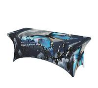 LMNGH Blue Butterfly and Moon Decorative Tablecloth Protector for Wedding, Banquet & Parties6FT Spandex Rectangle Tablecloths, Stretch Washable Table Cloth Wrinkle Free Patio Table Cover