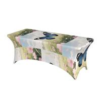 LMNGH Blue Butterfly Decorative Tablecloth Protector for Wedding, Banquet & Parties6FT Spandex Rectangle Tablecloths, Stretch Washable Table Cloth Wrinkle Free Patio Table Cover