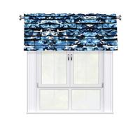 LMNGH Blue Camouflage Curtain Valance for Windows,Kitchen Window Curtains Blackout Drapes Window Treatments Decorative Rod Pocket Short Curtain for Living Room Bedroom,54" W x 18" L