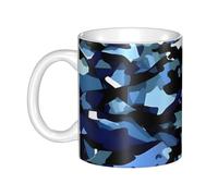 LMNGH Blue Camouflage Print Ceramic Coffee Mug 11oz Novelty Tea Cup With Handle Coffee Cup For Men Women Office Work