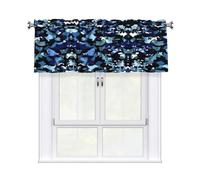 LMNGH Blue Camouflage Print Curtain Valance for Windows,Kitchen Window Curtains Blackout Drapes Window Treatments Decorative Rod Pocket Short Curtain for Living Room Bedroom,54" W x 18" L
