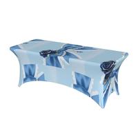 LMNGH Blue Floral Bow Decorative Tablecloth Protector for Wedding, Banquet & Parties6FT Spandex Rectangle Tablecloths, Stretch Washable Table Cloth Wrinkle Free Patio Table Cover