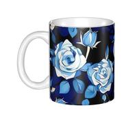 LMNGH Blue Flower Pattern Roses Ceramic Coffee Mug 11oz Novelty Tea Cup With Handle Coffee Cup For Men Women Office Work