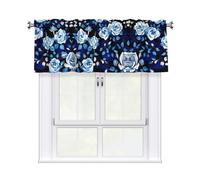 LMNGH Blue Flower Pattern Roses Curtain Valance for Windows,Kitchen Window Curtains Blackout Drapes Window Treatments Decorative Rod Pocket Short Curtain for Living Room Bedroom,54" W x 18" L