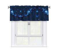 LMNGH Blue Galaxy Pattern Curtain Valance for Windows,Kitchen Window Curtains Blackout Drapes Window Treatments Decorative Rod Pocket Short Curtain for Living Room Bedroom,54" W x 18" L