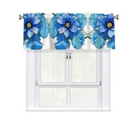 LMNGH Blue Hibiscus Flower Curtain Valance for Windows,Kitchen Window Curtains Blackout Drapes Window Treatments Decorative Rod Pocket Short Curtain for Living Room Bedroom,54" W x 18" L