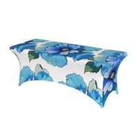 LMNGH Blue Hibiscus Flower Decorative Tablecloth Protector for Wedding, Banquet & Parties6FT Spandex Rectangle Tablecloths, Stretch Washable Table Cloth Wrinkle Free Patio Table Cover