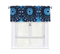 LMNGH Blue Mini Flower Swirl Curtain Valance for Windows,Kitchen Window Curtains Blackout Drapes Window Treatments Decorative Rod Pocket Short Curtain for Living Room Bedroom,54" W x 18" L