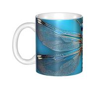 LMNGH Blue Odonata Pattern Ceramic Coffee Mug 11oz Novelty Tea Cup With Handle Coffee Cup For Men Women Office Work