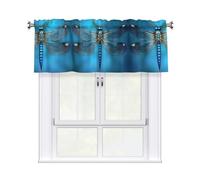 LMNGH Blue Odonata Pattern Curtain Valance for Windows,Kitchen Window Curtains Blackout Drapes Window Treatments Decorative Rod Pocket Short Curtain for Living Room Bedroom,54" W x 18" L