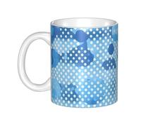 LMNGH Blue Polka Dot Print Ceramic Coffee Mug 11oz Novelty Tea Cup With Handle Coffee Cup For Men Women Office Work