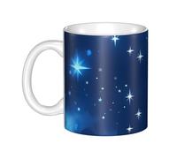 LMNGH Blue Shining Stars Pattern Ceramic Coffee Mug 11oz Novelty Tea Cup With Handle Coffee Cup For Men Women Office Work
