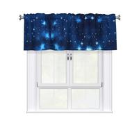 LMNGH Blue Shining Stars Pattern Curtain Valance for Windows,Kitchen Window Curtains Blackout Drapes Window Treatments Decorative Rod Pocket Short Curtain for Living Room Bedroom,54" W x 18" L