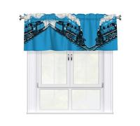 LMNGH Blue Steam Train Curtain Valance for Windows,Kitchen Window Curtains Blackout Drapes Window Treatments Decorative Rod Pocket Short Curtain for Living Room Bedroom,54" W x 18" L