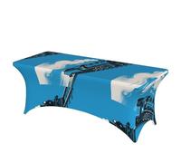 LMNGH Blue Steam Train Decorative Tablecloth Protector for Wedding, Banquet & Parties6FT Spandex Rectangle Tablecloths, Stretch Washable Table Cloth Wrinkle Free Patio Table Cover
