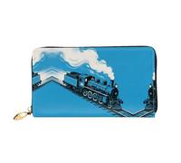 LMNGH blue Steam train Leather Wallet for Women Long Coin Purse Ultra Slim Credit Cards Holder Bifold Clutch