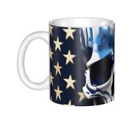 LMNGH Blue Stripe Stars Skull Ceramic Coffee Mug 11oz Novelty Tea Cup With Handle Coffee Cup For Men Women Office Work