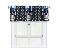 LMNGH Blue Stripe Stars Skull Curtain Valance for Windows,Kitchen Window Curtains Blackout Drapes Window Treatments Decorative Rod Pocket Short Curtain for Living Room Bedroom,54" W x 18" L