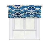 LMNGH Blue Wave Painting Curtain Valance for Windows,Kitchen Window Curtains Blackout Drapes Window Treatments Decorative Rod Pocket Short Curtain for Living Room Bedroom,54" W x 18" L
