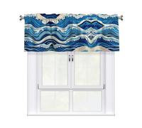 LMNGH Blue Wave Painting Curtain Valance for Windows,Kitchen Window Curtains Blackout Drapes Window Treatments Decorative Rod Pocket Short Curtain for Living Room Bedroom,54" W x 18" L