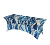 LMNGH Blue Wave Painting Decorative Tablecloth Protector for Wedding, Banquet & Parties6FT Spandex Rectangle Tablecloths, Stretch Washable Table Cloth Wrinkle Free Patio Table Cover