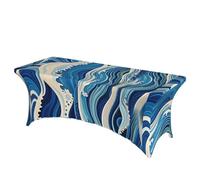 LMNGH Blue Wave Painting Decorative Tablecloth Protector for Wedding, Banquet & Parties6FT Spandex Rectangle Tablecloths, Stretch Washable Table Cloth Wrinkle Free Patio Table Cover