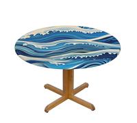 LMNGH Blue Wave Painting Round Spandex Tablecloth 43 Inch, Elastic Fitted Waterproof Tablecloths Stretch Washable Picnic Table Cover for Camping, Dining, Indoor and Outdoor
