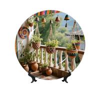 LMNGH Boho Accent Bone China Decorative Plate,10in（25cm） Ceramic Decorative Plates with Display Stand,Ceramic Ornaments Art Porcelain Plate for Home Office Wall Decor Collections Plates