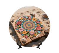 LMNGH Boho Floral Mandala Bone China Decorative Plate,7in Ceramic Decorative Plates with Display Stand,Ceramic Ornaments Art Porcelain Plate for Home Office Wall Decor Collections Plates