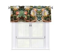 LMNGH Cactus Flower Pot Curtain Valance for Windows,Kitchen Window Curtains Blackout Drapes Window Treatments Decorative Rod Pocket Short Curtain for Living Room Bedroom,54" W x 18" L