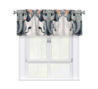 LMNGH Cartoon Elephant Curtain Valance for Windows,Kitchen Window Curtains Blackout Drapes Window Treatments Decorative Rod Pocket Short Curtain for Living Room Bedroom,54" W x 18" L