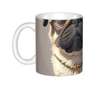 LMNGH Cartoon Pug Ceramic Coffee Mug 11oz Novelty Tea Cup With Handle Coffee Cup For Men Women Office Work
