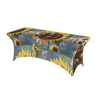 LMNGH Cartoon Sloth Sitting on Sunflower Decorative Tablecloth Protector for Wedding, Banquet & Parties6FT Spandex Rectangle Tablecloths, Stretch Washable Table Cloth Wrinkle Free Patio Table Cover