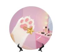 LMNGH Cat's paw holds a pin Bone China Decorative Plate,7in Ceramic Decorative Plates with Display Stand,Ceramic Ornaments Art Porcelain Plate for Home Office Wall Decor Collections Plates