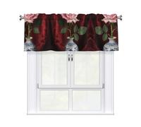 LMNGH Charming Pink Rose Curtain Valance for Windows,Kitchen Window Curtains Blackout Drapes Window Treatments Decorative Rod Pocket Short Curtain for Living Room Bedroom,54" W x 18" L