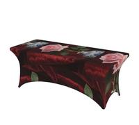LMNGH Charming Pink Rose Decorative Tablecloth Protector for Wedding, Banquet & Parties6FT Spandex Rectangle Tablecloths, Stretch Washable Table Cloth Wrinkle Free Patio Table Cover