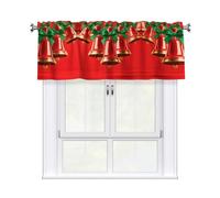 LMNGH Christmas Bells Curtain Valance for Windows,Kitchen Window Curtains Blackout Drapes Window Treatments Decorative Rod Pocket Short Curtain for Living Room Bedroom,54" W x 18" L