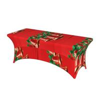LMNGH Christmas Bells Decorative Tablecloth Protector for Wedding, Banquet & Parties6FT Spandex Rectangle Tablecloths, Stretch Washable Table Cloth Wrinkle Free Patio Table Cover