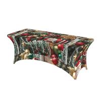 LMNGH Christmas Ornaments Decorative Tablecloth Protector for Wedding, Banquet & Parties6FT Spandex Rectangle Tablecloths, Stretch Washable Table Cloth Wrinkle Free Patio Table Cover