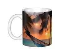 LMNGH Coconut Beach Sunset Hammock Ceramic Coffee Mug 11oz Novelty Tea Cup With Handle Coffee Cup For Men Women Office Work