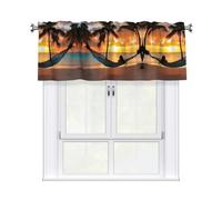 LMNGH Coconut Beach Sunset Hammock Curtain Valance for Windows,Kitchen Window Curtains Blackout Drapes Window Treatments Decorative Rod Pocket Short Curtain for Living Room Bedroom,54" W x 18" L