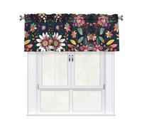 LMNGH Colorful Boho Floral Curtain Valance for Windows,Kitchen Window Curtains Blackout Drapes Window Treatments Decorative Rod Pocket Short Curtain for Living Room Bedroom,54" W x 18" L