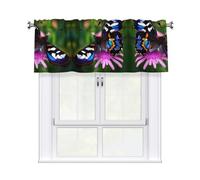 LMNGH Colorful Butterfly Curtain Valance for Windows,Kitchen Window Curtains Blackout Drapes Window Treatments Decorative Rod Pocket Short Curtain for Living Room Bedroom,54" W x 18" L