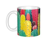 LMNGH Colorful Cactus Pattern Ceramic Coffee Mug 11oz Novelty Tea Cup With Handle Coffee Cup For Men Women Office Work