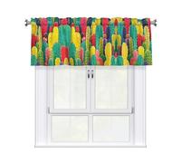 LMNGH Colorful Cactus Pattern Curtain Valance for Windows,Kitchen Window Curtains Blackout Drapes Window Treatments Decorative Rod Pocket Short Curtain for Living Room Bedroom,54" W x 18" L