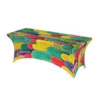 LMNGH Colorful Cactus Pattern Decorative Tablecloth Protector for Wedding, Banquet & Parties6FT Spandex Rectangle Tablecloths, Stretch Washable Table Cloth Wrinkle Free Patio Table Cover