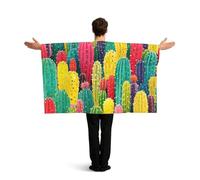 LMNGH Colorful Cactus Pattern Flag Cape with Sleeves for Adults, Wearable Flag Cloak Lightweight Body Flag Cloak Outfits Costume Accessories for Party Favors Celebrations