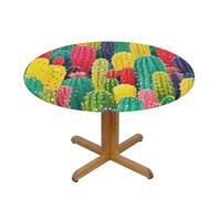 LMNGH Colorful Cactus Pattern Round Spandex Tablecloth 43 Inch, Elastic Fitted Waterproof Tablecloths Stretch Washable Picnic Table Cover for Camping, Dining, Indoor and Outdoor