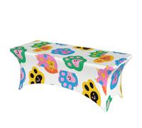 LMNGH Colorful Doodle Cute Paw Print Decorative Tablecloth Protector for Wedding, Banquet & Parties6FT Spandex Rectangle Tablecloths, Stretch Washable Table Cloth Wrinkle Free Patio Table Cover